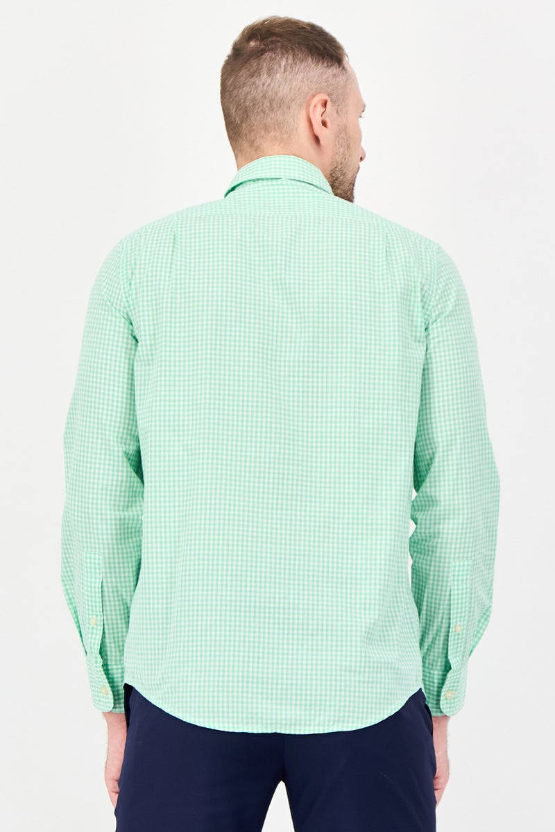 Chaps Men Regular Fit Long Sleeve Embroidered Casual Shirt, Green - Image 4